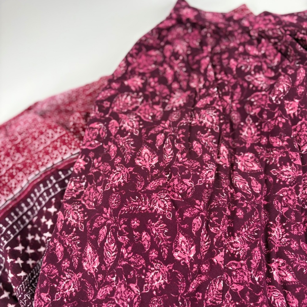 Simply Styled Women XL Burgundy Floral Boho‎ Rayon Midi Skirt Elastic Waist
